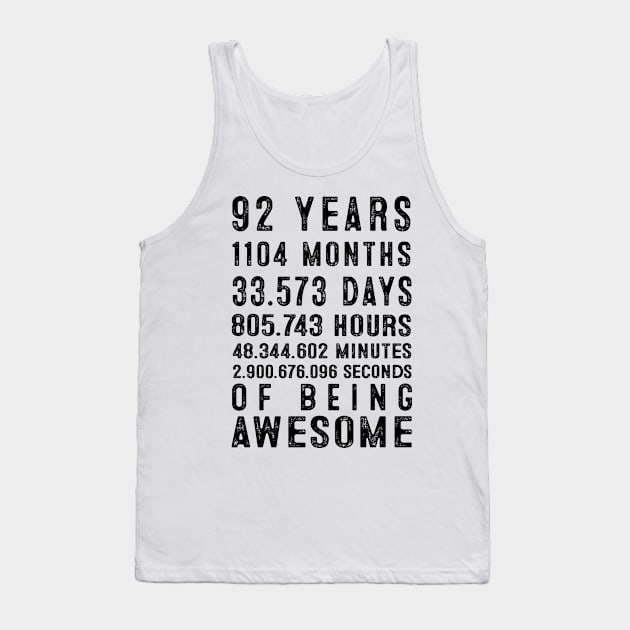 92 Years 1104 Months 33573 Days Of Being Awesome Funny 92nd Birthday Tank Top by EdenWilkinsonStore